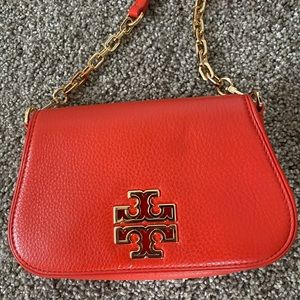 Tory Burch Britten Mini Poppy Red Leather Cross Body Bag
